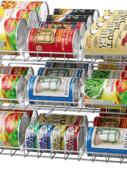 Simple Houseware Stackable Can Organizer Rack for Pantry/Cabinet – 11.5" D x 17" W x 13.75" H, Holds 36 Cans, 3-Tier Can Food Storage Dispenser, Chrome