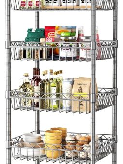 SINGAYE 6 Tier Shelf Adjustable Storage Shelves Rack Standing Units with Wheels Closet Wire Shelving Organizers Metal Pantry Kitchen Laundry Room 13.5" D x 13.5" W x 63" H Silver